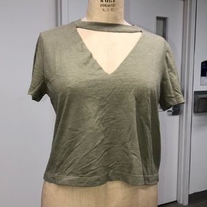 Hunter Green Choker V-Neck T-shirt